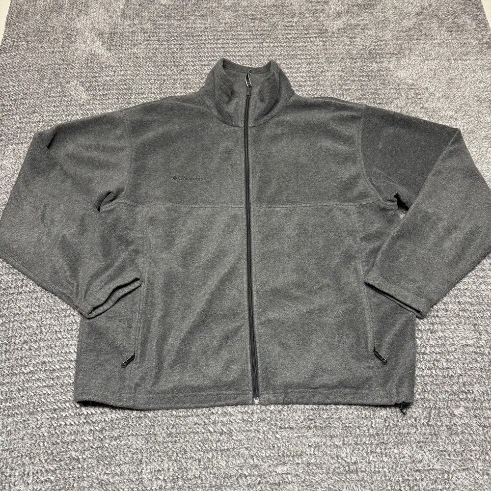 VTG Columbia Mens Fleece Jacket L Gray Full Zip Long Sleeve Outdoor Sweatshirt